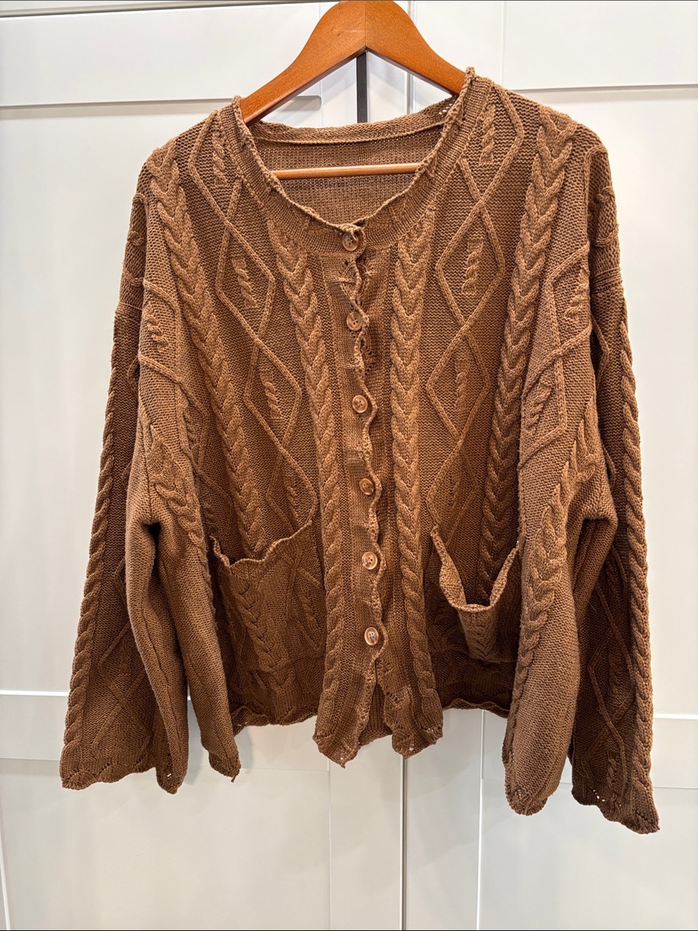 Brown Cable-Knit Button-Front Women’s Sweater Cardigan